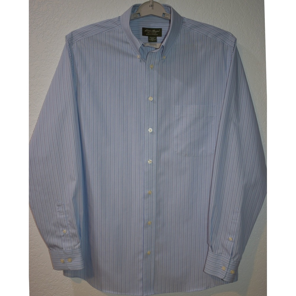 Eddie Bauer Large Tall Shirt Wrinkle Resistant Button Down Relaxed Fit MENS Blue